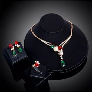 crystal pearl necklace earrings and ring jewelry set